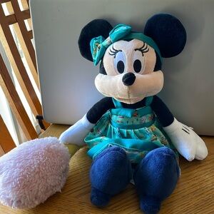Disney Minnie Mouse Plush Teal Blue Hong Kong Doll Holding Cotton Candy